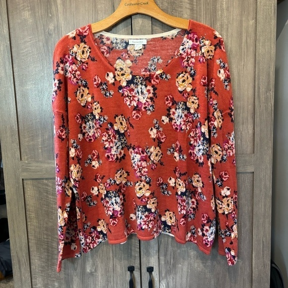 Garnet Hill Sweaters - Garnet Hill Signature Eco Merino Wool Floral Boxy Sweater Medium